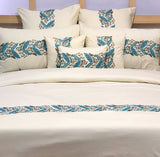 Fern Embroidery - Ivory, Blue, brown Cotton Duvet Cover Set