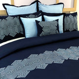 Navy Abstract Embroidery - Blue, Light Blue Cotton Duvet Cover Set