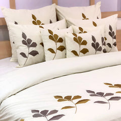 Abstract Floral Embroidery - Ivory, Grey Cotton Duvet Cover Set