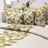 Linen Leaf Ivy - Beige, Green Linen Duvet Cover Set
