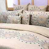 Linen Ferris Wheel - Beige, Metallic Blue Linen Duvet Cover Set
