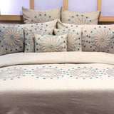 Linen Ferris Wheel - Beige, Metallic Blue Linen Duvet Cover Set
