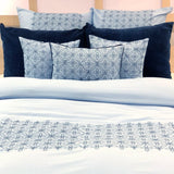 Blue Geometric Embrodiery - Light Blue, Dark Blue Velvet Duvet Cover Set