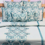 Damask Beauty - White, Blue Cotton Duvet Cover Set
