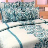 Damask Beauty - White, Blue Cotton Duvet Cover Set