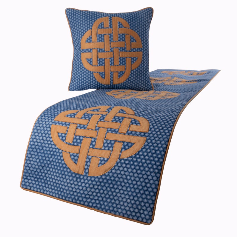 Cotton Blue Decorative Bed Runner and Cushion Cover - Denim Love
