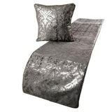 Velvet Silver & Grey Decorative Bed Runner and Cushion Cover - Silver Glitterati