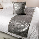 Silver Glitterati - Velvet Silver, Grey Decorative Bed Runner and Cushion Cover