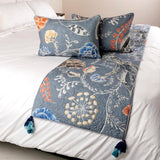 Peacock Willow - Linen Blue Decorative Bed Runner and Cushion Cover