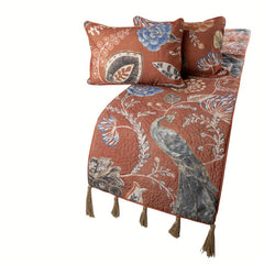 Linen Rust or Orange Decorative Bed Runner and Cushion Cover - Peacock Soiree