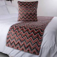 Blushed Chevron - Velvet Peach, Grey Decorative Bed Runner and Cushion Cover