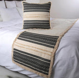 Moroccan Vibe - Linen Beige, Black Decorative Bed Runner and Cushion Cover