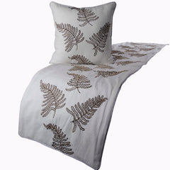 Linen White Decorative Bed Runner and Cushion Cover - Fern Blossom