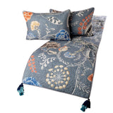 Linen Blue Decorative Bed Runner and Cushion Cover - Peacock Willow