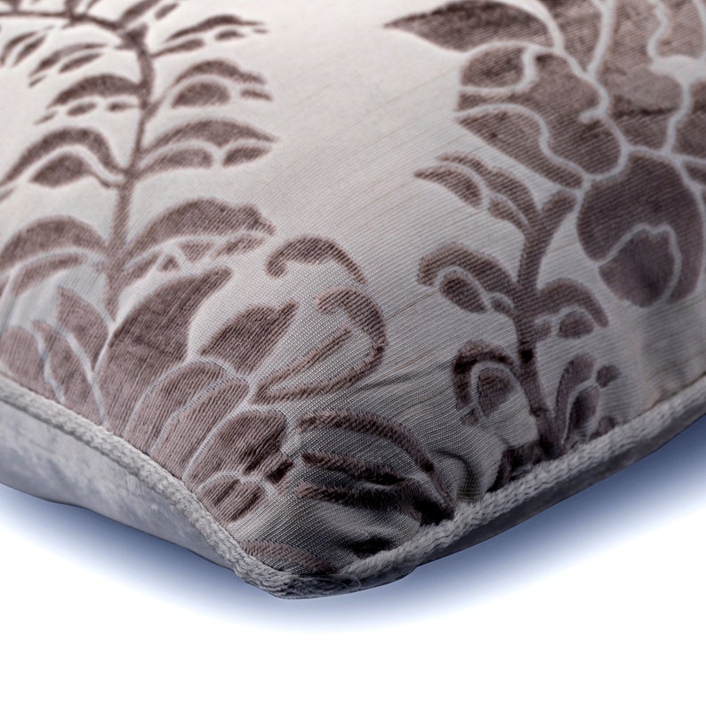 Grey Floral Beauty Flower on Velvet Throw Pillow Cover