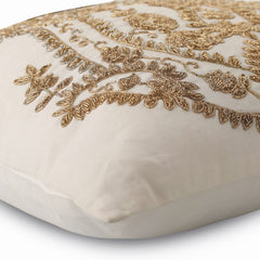 Gold Magical Garden - White Cotton Linen Throw Pillow Cover