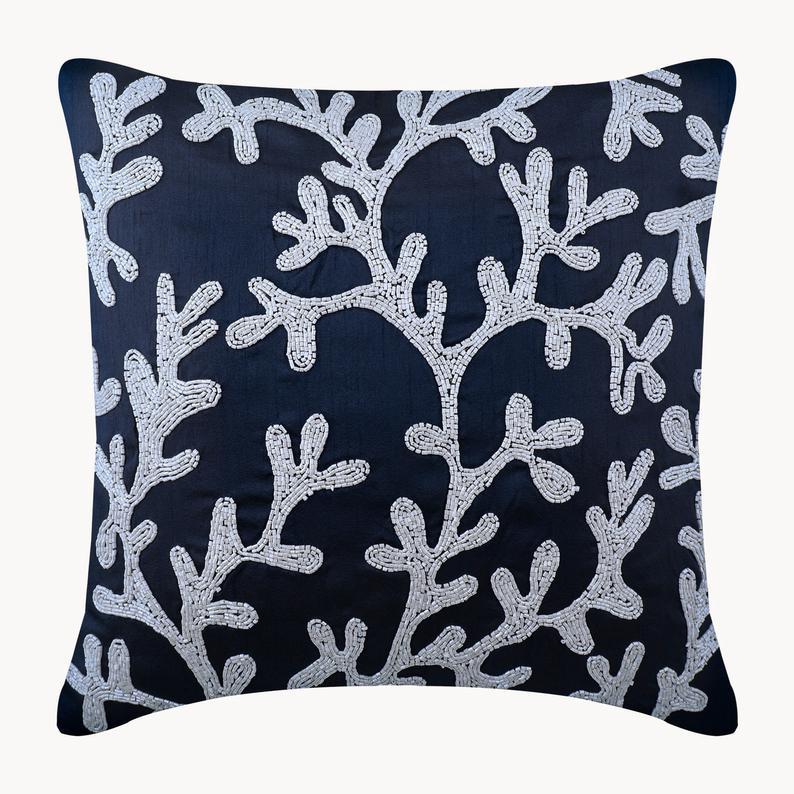 Navy Corals Euro Sham