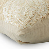 Peacock Pearls - Natural Beige Cotton Linen Throw Pillow Cover