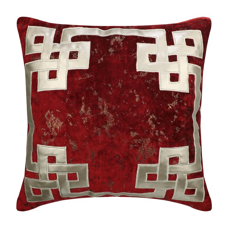 Greek Frame Red Velvet Throw Pillow Cover