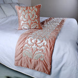 Peach Elegance - Peach & Ivory Velvet Decorative Bed Runner and Cushion Cover
