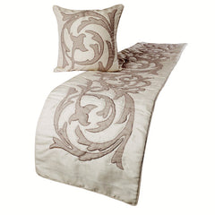 Ivory & Beige Linen Decorative Bed Runner and Cushion Cover, Pretty Dainty