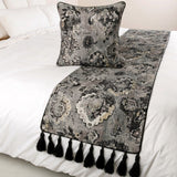 Paved Damask - Black & Grey Velvet Decorative Bed Runner and Cushion Cover