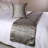 Silver Soft - Silver Satin Decorative Bed Runner and Cushion Cover