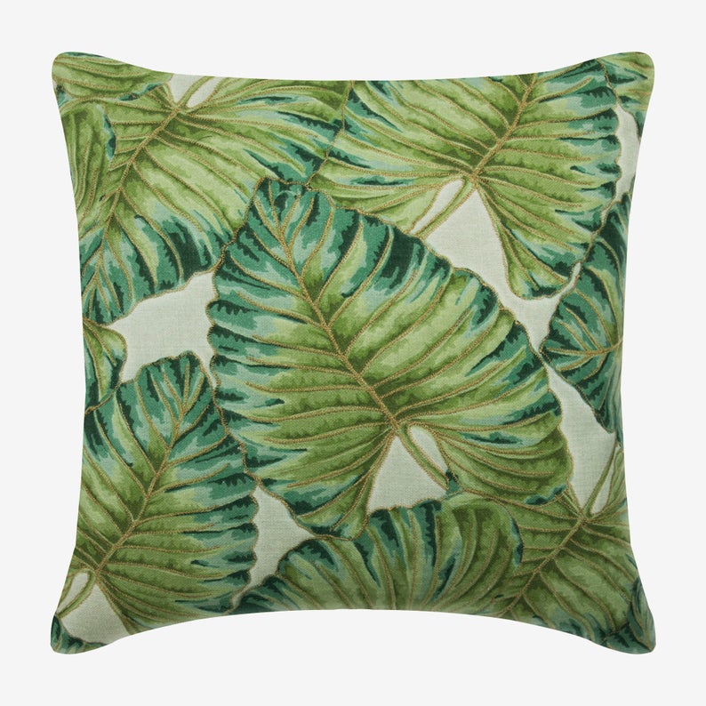 Tropical Breeze Big Leaves Throw Pillow Cover