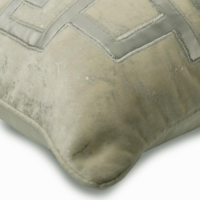 Greek Irene Ivory Velvet Applique Throw Pillow Cover