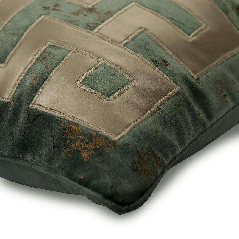 Greek Maze Applique Teal Blue Throw Pillow Cover