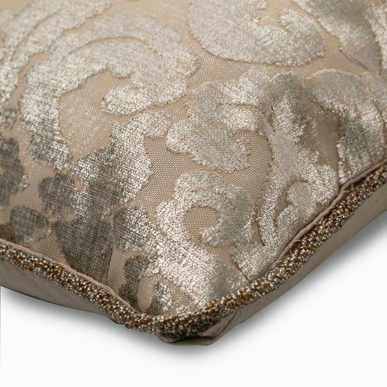 Mimosa Yellow Damask - Mimosa Yellow Burnout Velvet Throw Pillow Cover