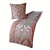 Peach & Ivory Velvet Decorative Bed Runner and Cushion Cover, Peach Elegance