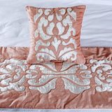 Peach Elegance - Peach & Ivory Velvet Decorative Bed Runner and Cushion Cover