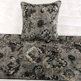 Paved Damask - Black & Grey Velvet Decorative Bed Runner and Cushion Cover