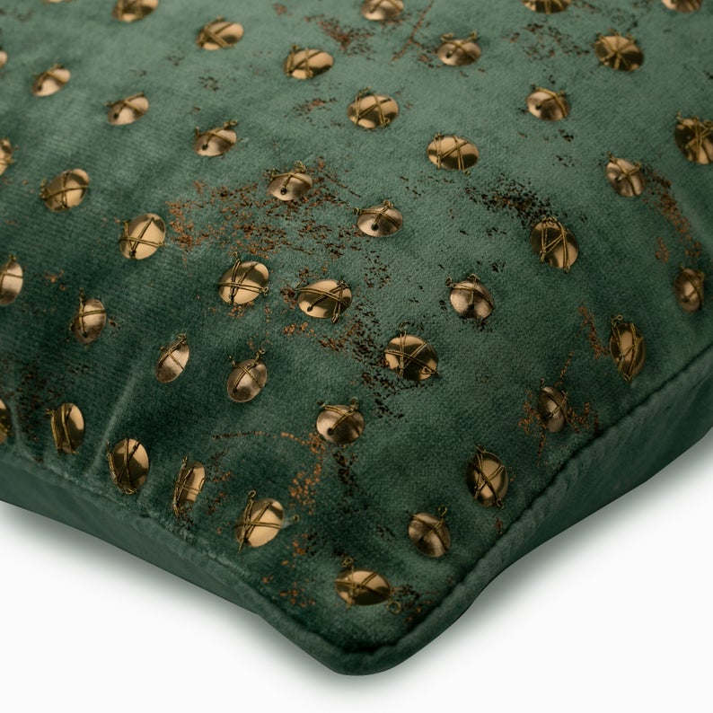 Wheeling Around Teal Gold Foil Throw Cushion Cover
