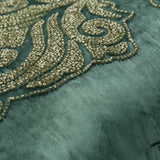 Enchanted Damask Blue Beaded Throw Pillow Cover