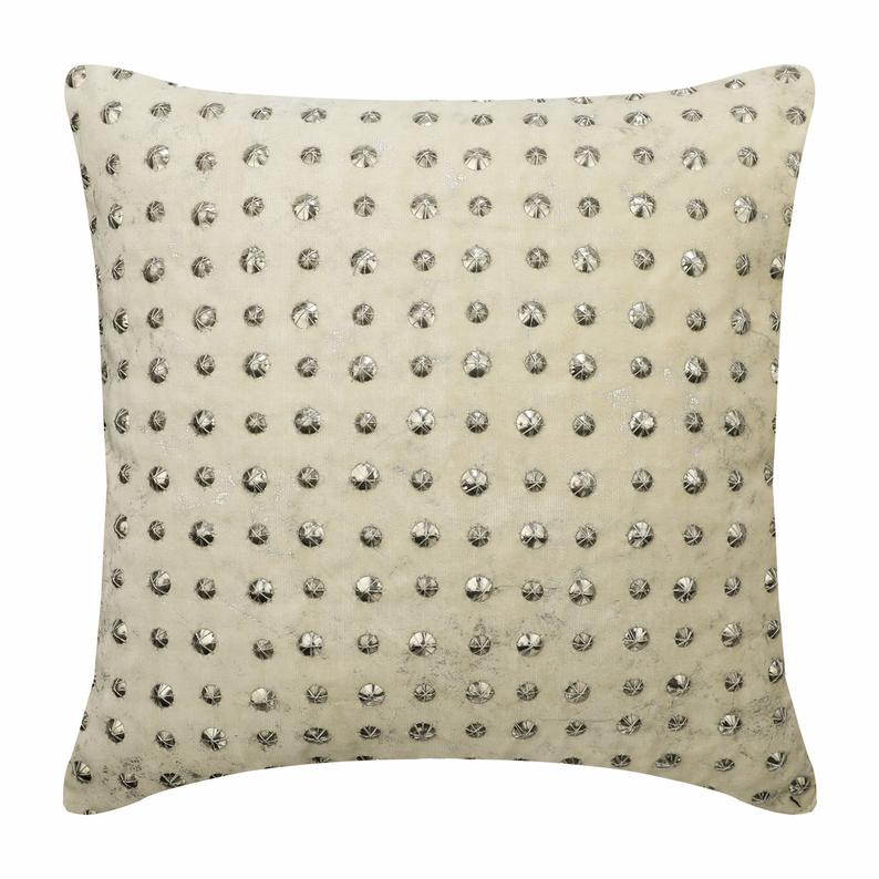 Wheeling Around Ivory Beaded Throw Pillow Cover