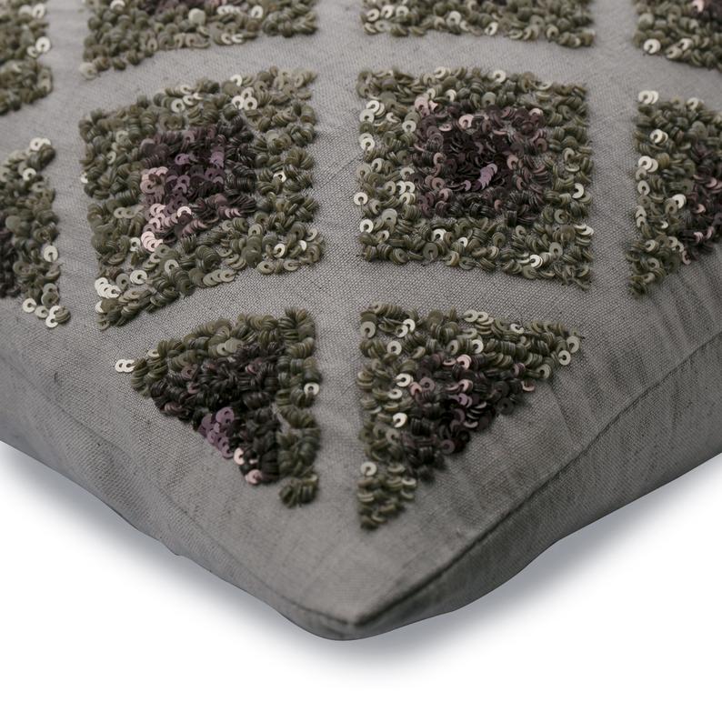 Winter Check Sequins Throw Pillow Cover