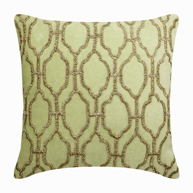 Minty Flavor Beaded Throw Cushion Cover