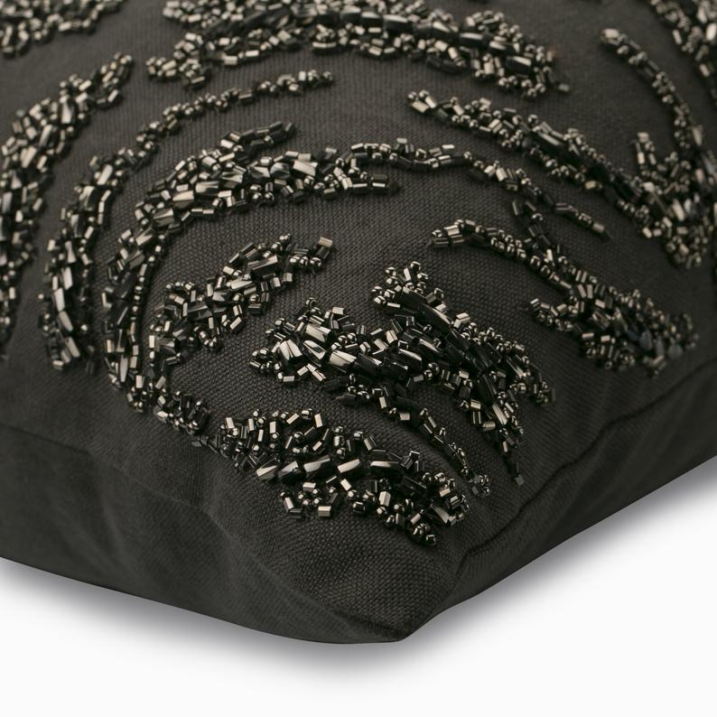 Raving Night Gray Linen Throw Pillow Cover