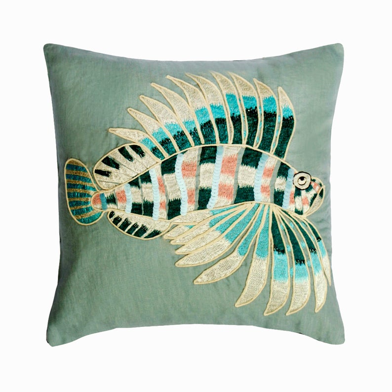 Dream Fish Embroidery Throw Cushion Cover