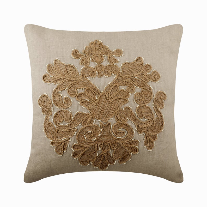 Jutty Damask Pearl Throw Cushion Cover