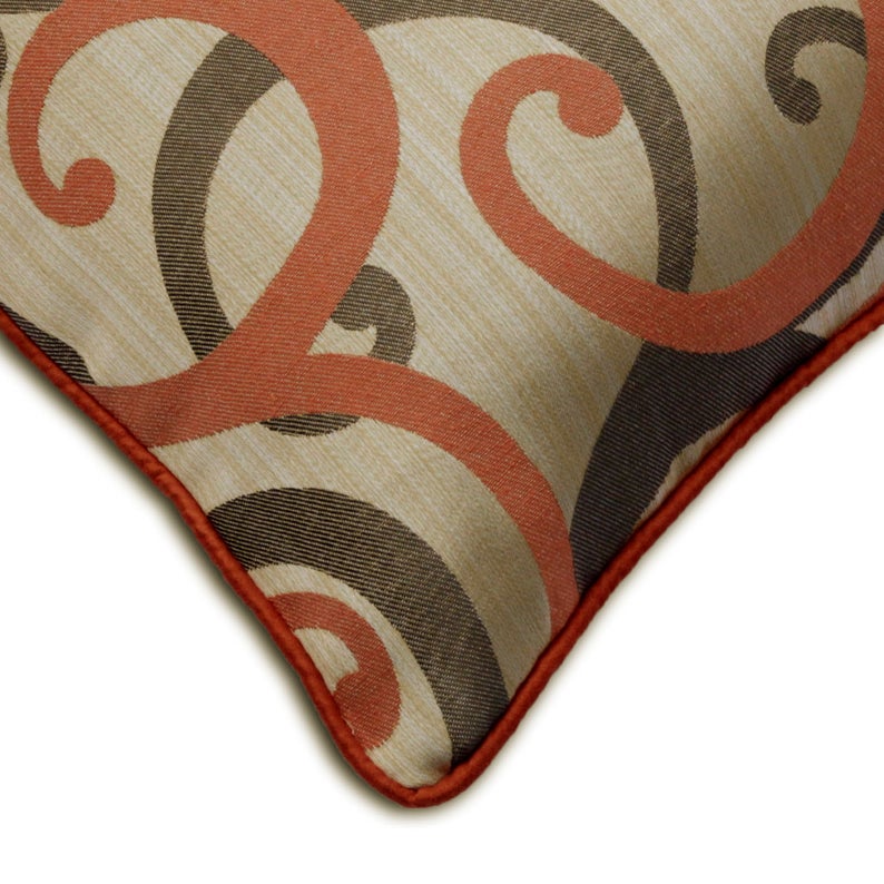 Scrolling All The Way Rust Embroidery Throw Cushion Cover
