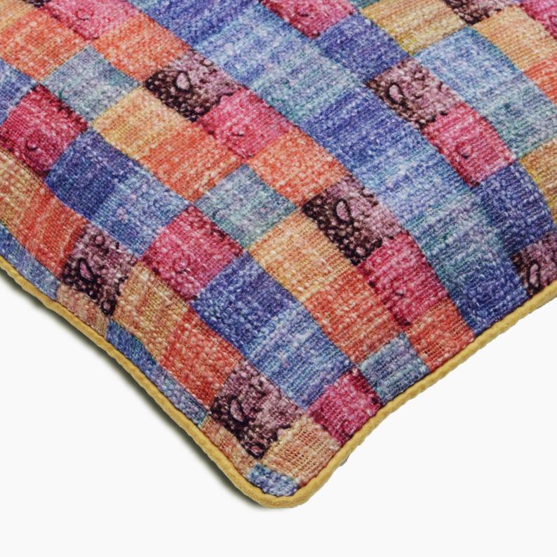 Hue Check Burlap Throw Cushion Cover