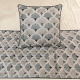 Flourish Bloom - Cotton Blue & Grey Decorative Bed Runner and Cushion Cover