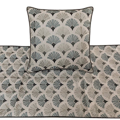 Flourish Bloom - Cotton Blue & Grey Decorative Bed Runner and Cushion Cover