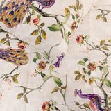 Peacock Queen - Cotton Printed with Beads Ivory & Multicolor Decorative Bed Runner and Cushion Cover