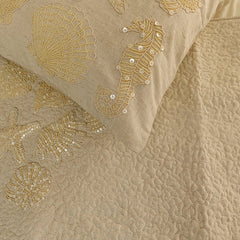 Off To The Sea - Linen Beige Decorative Bed Runner and Cushion Cover