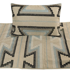 Aztec Armour - Cotton Blue & Ivory Decorative Bed Runner and Cushion Cover