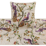 Peacock Queen - Cotton Printed with Beads Ivory & Multicolor Decorative Bed Runner and Cushion Cover